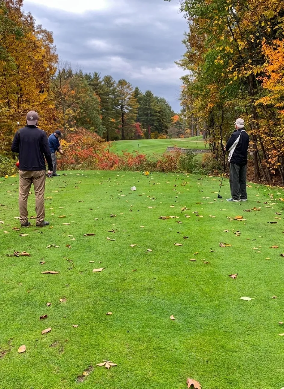 Golfers on the tee in autumn